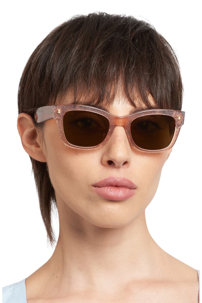 aimee 50mm cat eye sunglasses, Alternate, color, PINK BEIGE GLITTER/ BROWN