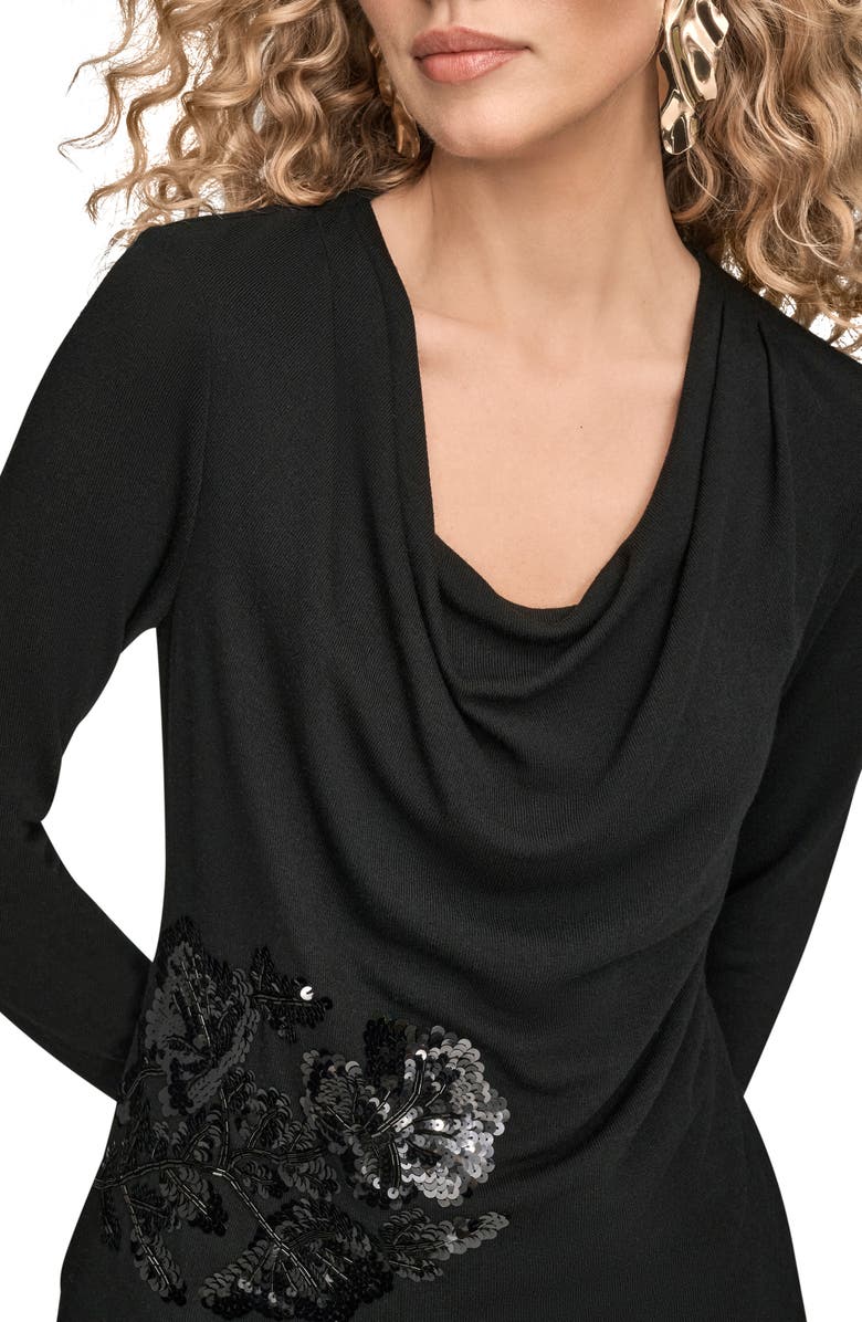Donna Karan New York Sequin Cowl Neck Top, Alternate, color, Black