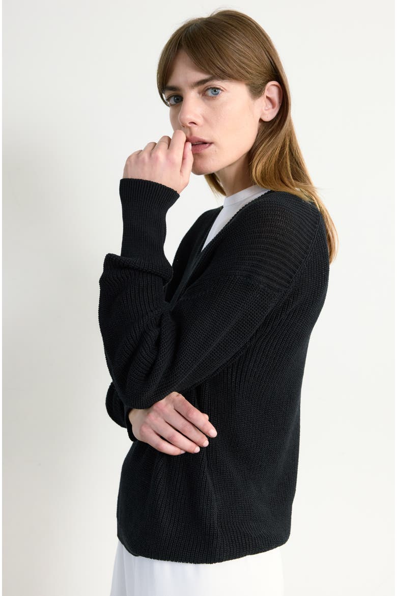 Cotton Mesh V Neck Sweater, Main, color, Black