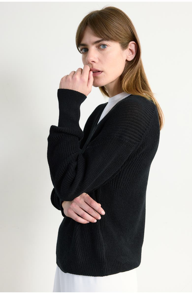 Almina Concept Cotton Mesh V Neck Sweater, Main, color, Black