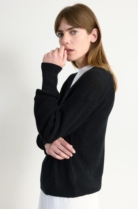 Cotton Mesh V Neck Sweater