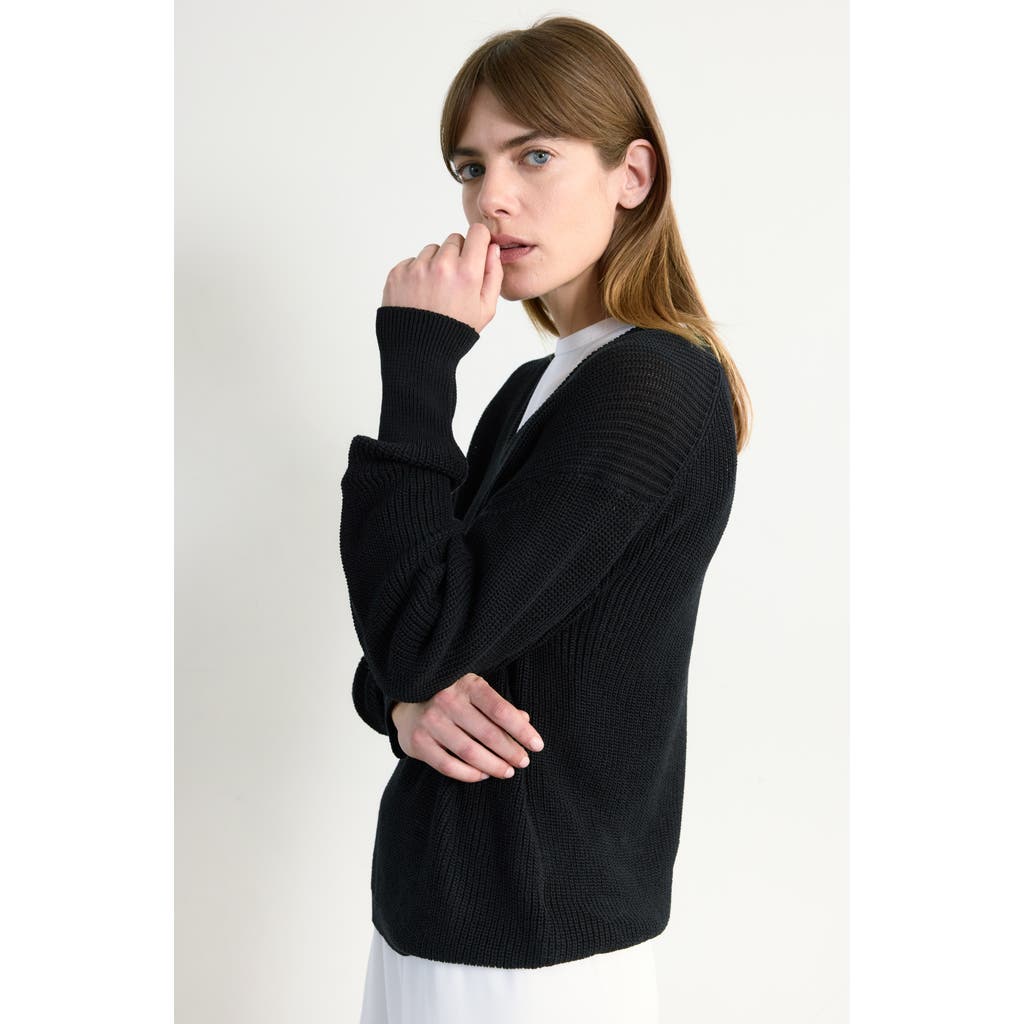 Almina Concept Cotton Mesh V Neck Sweater in Black at Nordstrom, Size Medium