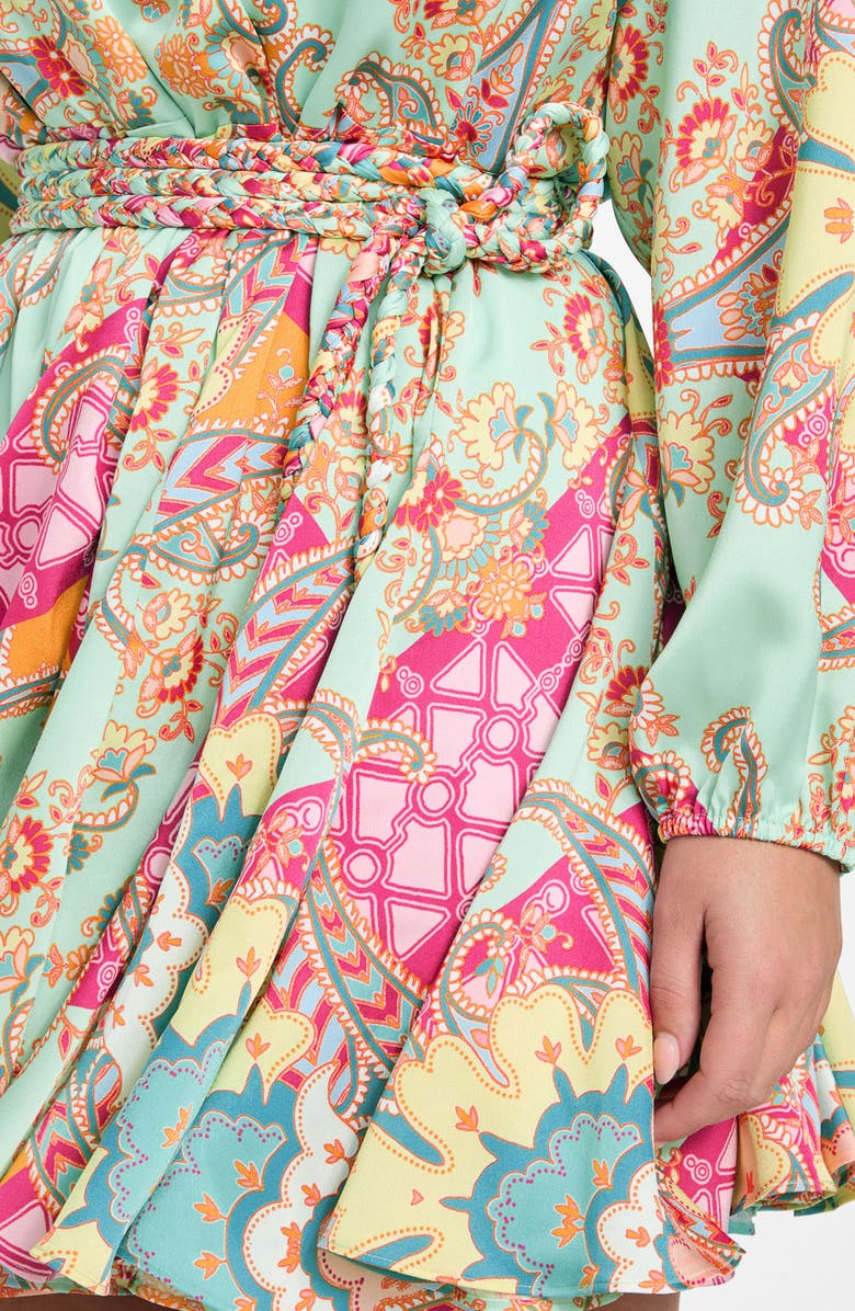 Marciano Grenada Maya Long Sleeve Braided Tie Belt Faux Wrap Minidress, Alternate, color, Grenada Print