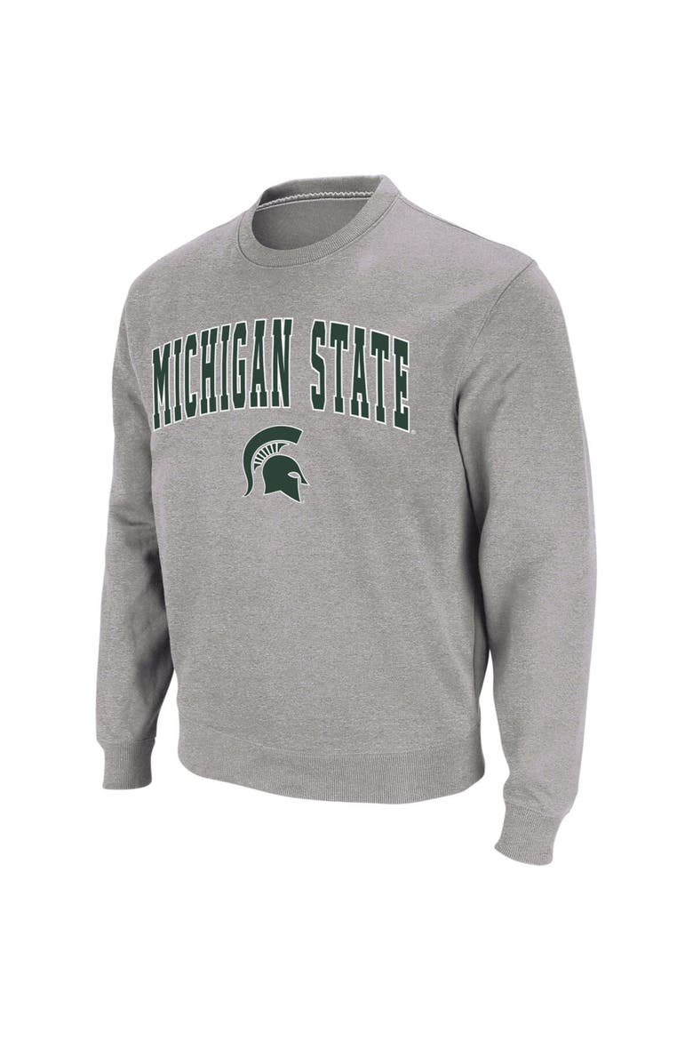 Men's Colosseum Heather Gray Michigan State Spartans Arch & Logo Crew Neck Sweatshirt, Main, color, Heather Gray