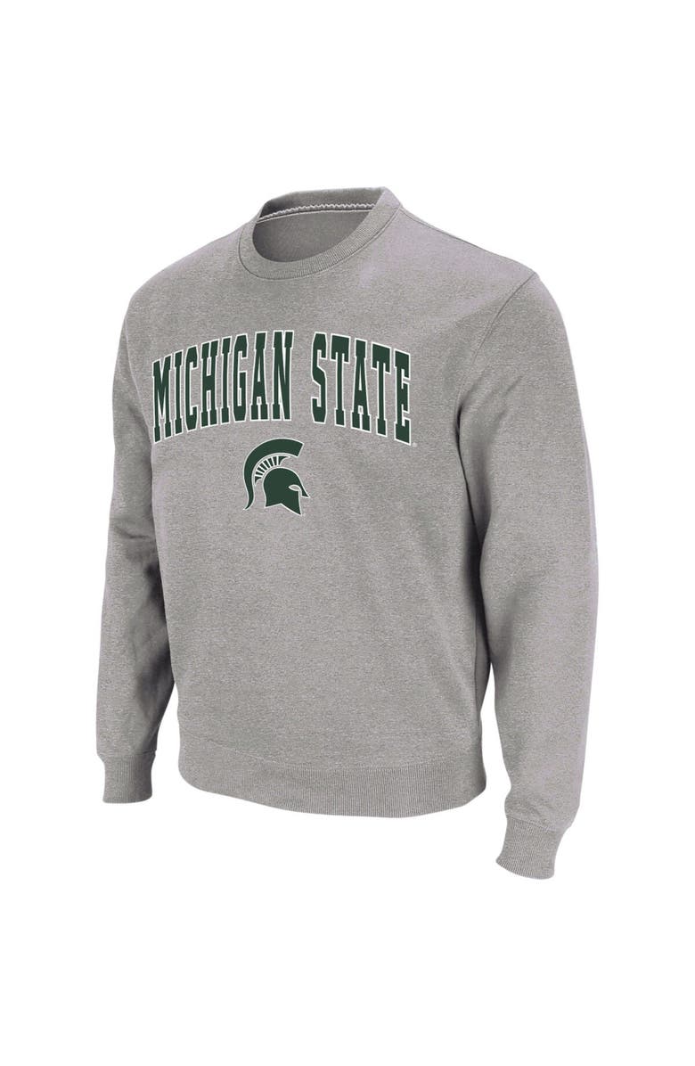 COLOSSEUM Men's Colosseum Heather Gray Michigan State Spartans Arch & Logo Crew Neck Sweatshirt, Main, color, Heather Gray