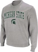COLOSSEUM Men's Colosseum Heather Gray Michigan State Spartans Arch & Logo Crew Neck Sweatshirt
