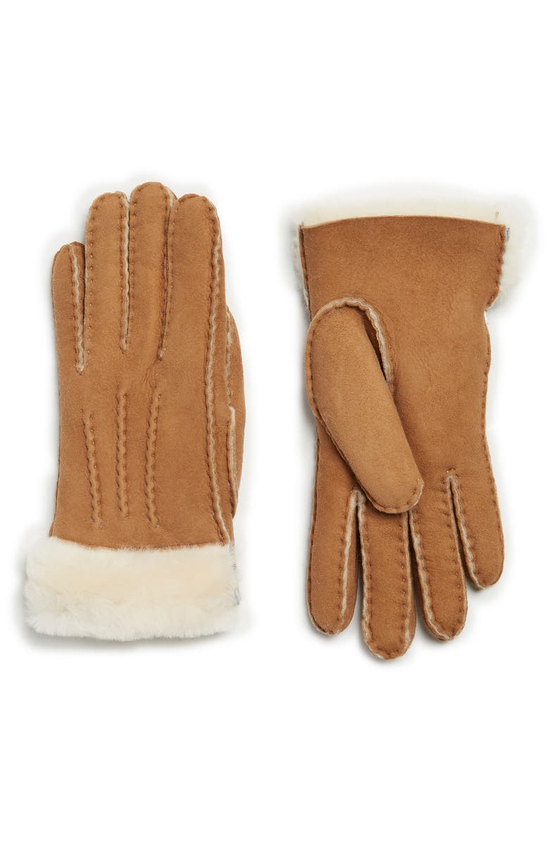 UGG<sup>®</sup> UGG Classic Tasman Genuine Shearling Gloves, Main, color, Chestnut