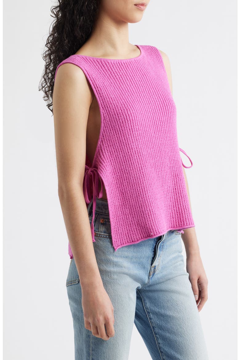 Lizzie Rib Side Tie Sleeveless Cotton & Linen Blend Sweater, Alternate, color, ISLAND FLOWER