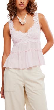 Free People Petal Party Ruffle Trim Lace Babydoll Top