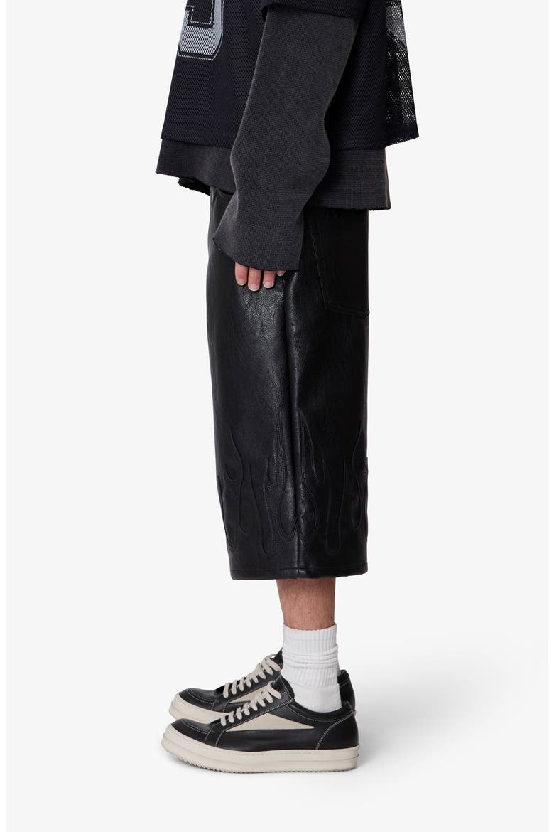 Ultra Baggy Flame Appliqué Faux Leather Shorts, Alternate, color, BLACK