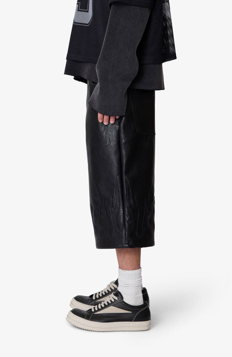 mnml Ultra Baggy Flame Appliqué Faux Leather Shorts, Alternate, color, Black