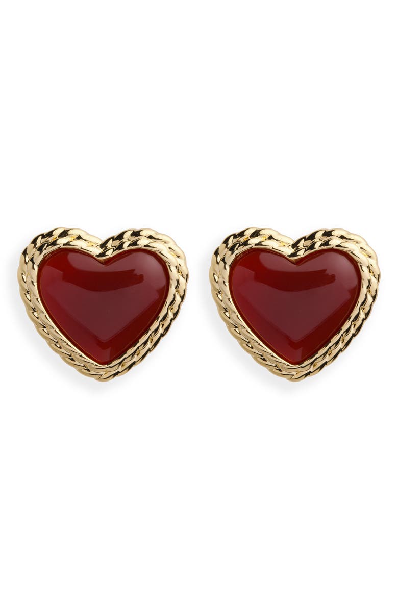 ARGENTO VIVO Semiprecious Stone Heart Stud Earrings, Main, color, Gold/ Carnellian