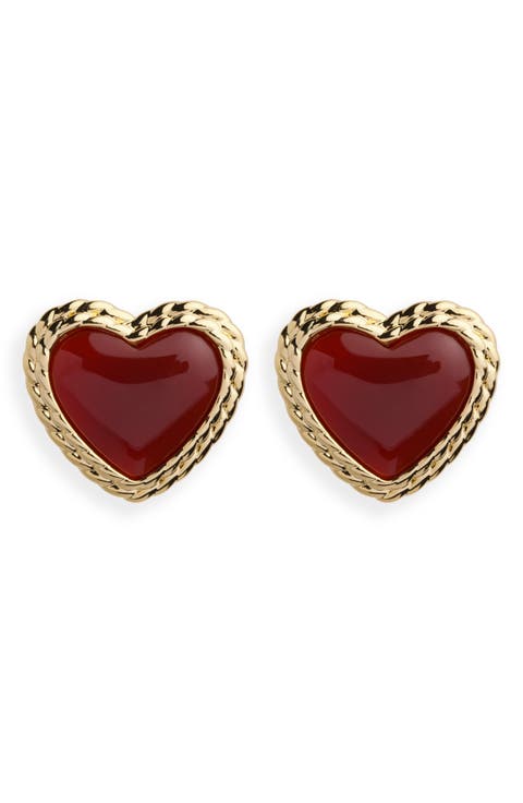Semiprecious Stone Heart Stud Earrings