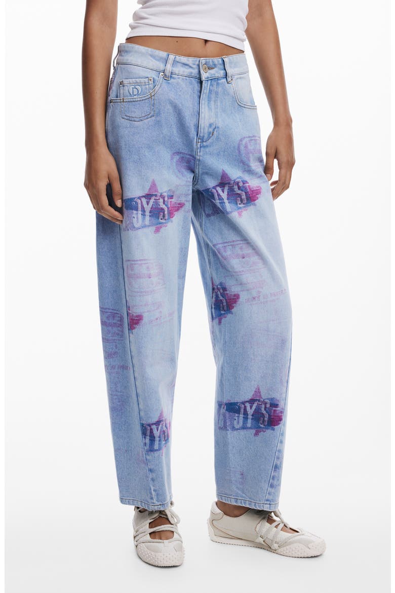 Print Boyfriend Barrel Leg Jeans, Main, color, MEDIUM BLUE