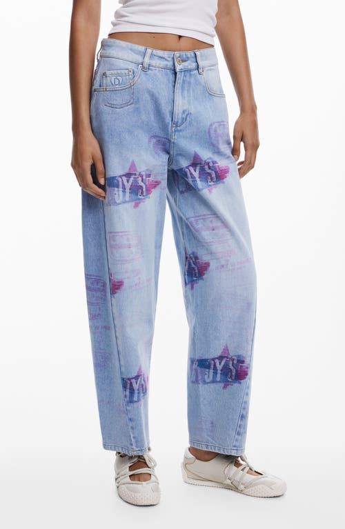 Desigual Print Boyfriend Barrel Leg Jeans In Blue