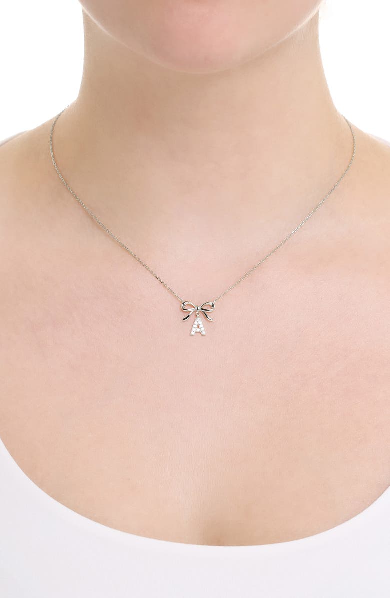 ATHRA LUXE Cubic Zirconia Bow Initial Pendant Necklace, Alternate, color, A Silver