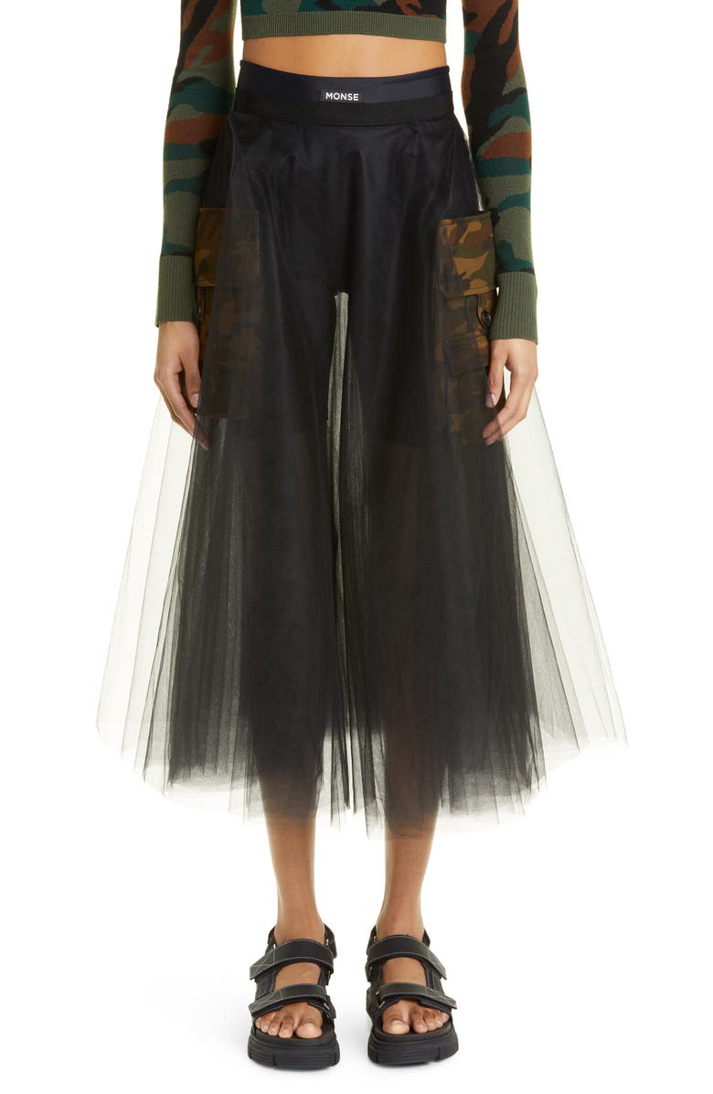 MONSE Cargo Pocket Tulle Circle Skirt, Main, color, 