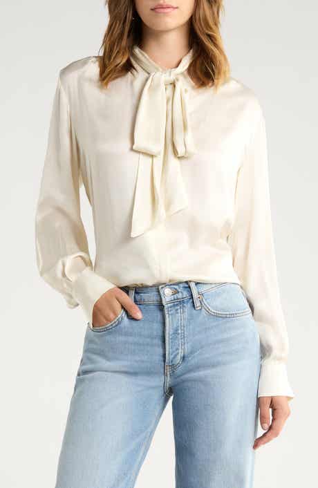 Mabry Tie Neck Long Sleeve Satin Top