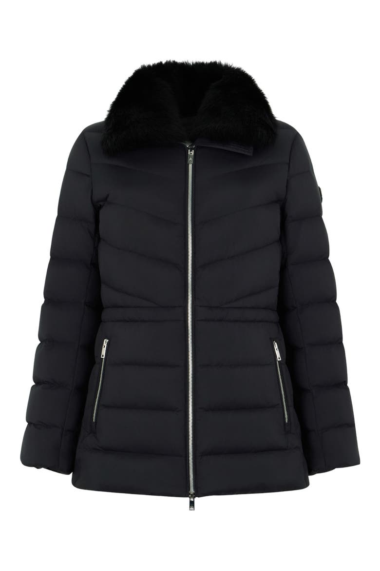 Belle Cote Genuine Shearling Collar Water Repellent 800 Fill Power Down Puffer Jacket, Alternate, color, BLACK