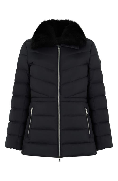 Moose Knuckles Belle Cote Genuine Shearling Collar Water Repellent 800 Fill Power Down Puffer Jacket In Black