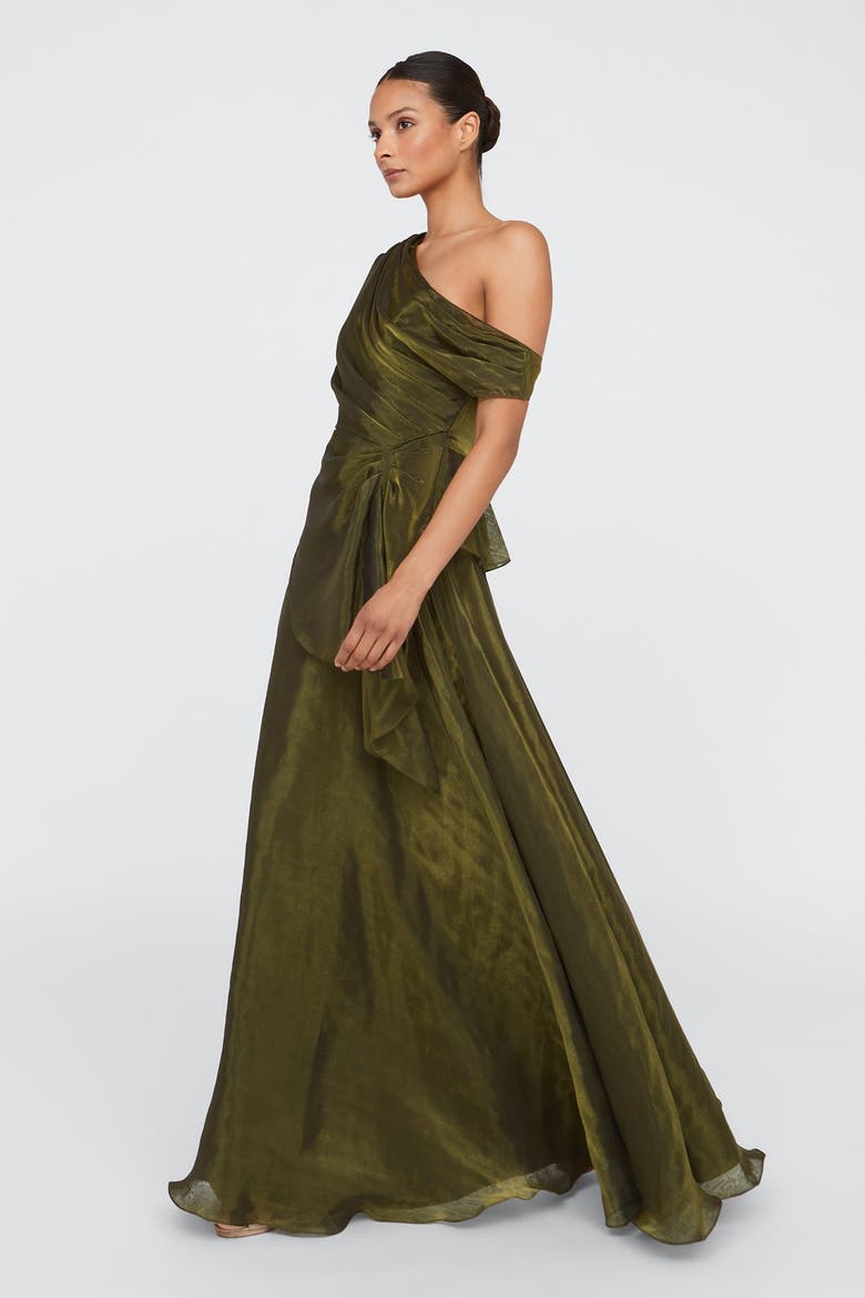 Avalina Organza Lame Gown, Alternate, color, Olive Gold