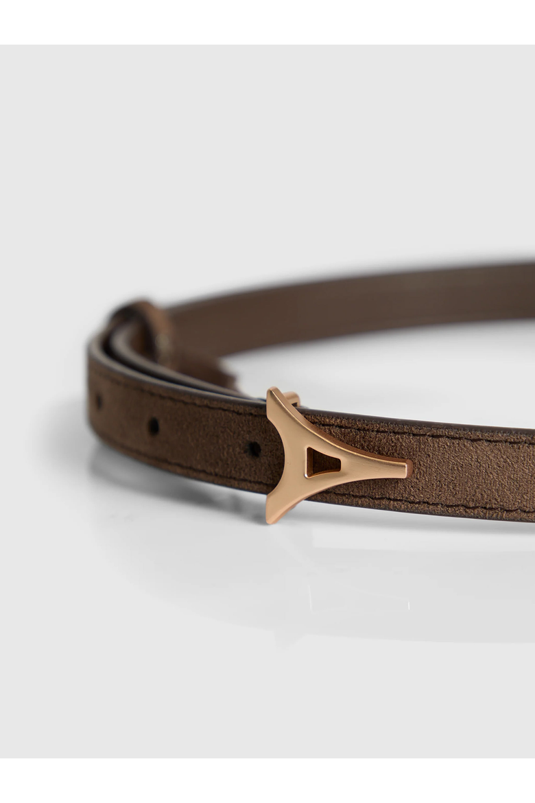 Leonie Slim Suede Belt With Gold Hardware, Alternate, color, Brown
