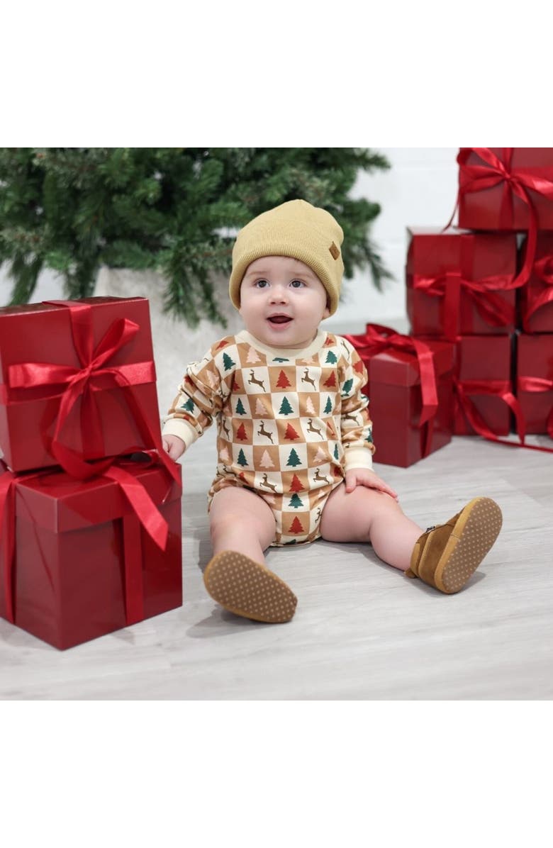 Sweet Wink Cabin Christmas Long Sleeve Romper, Alternate, color, Natural