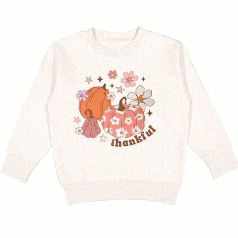 Thankful Pumpkin Daisy Thanksgiving Sweatshirt (Baby, Toddler & Little Kid)