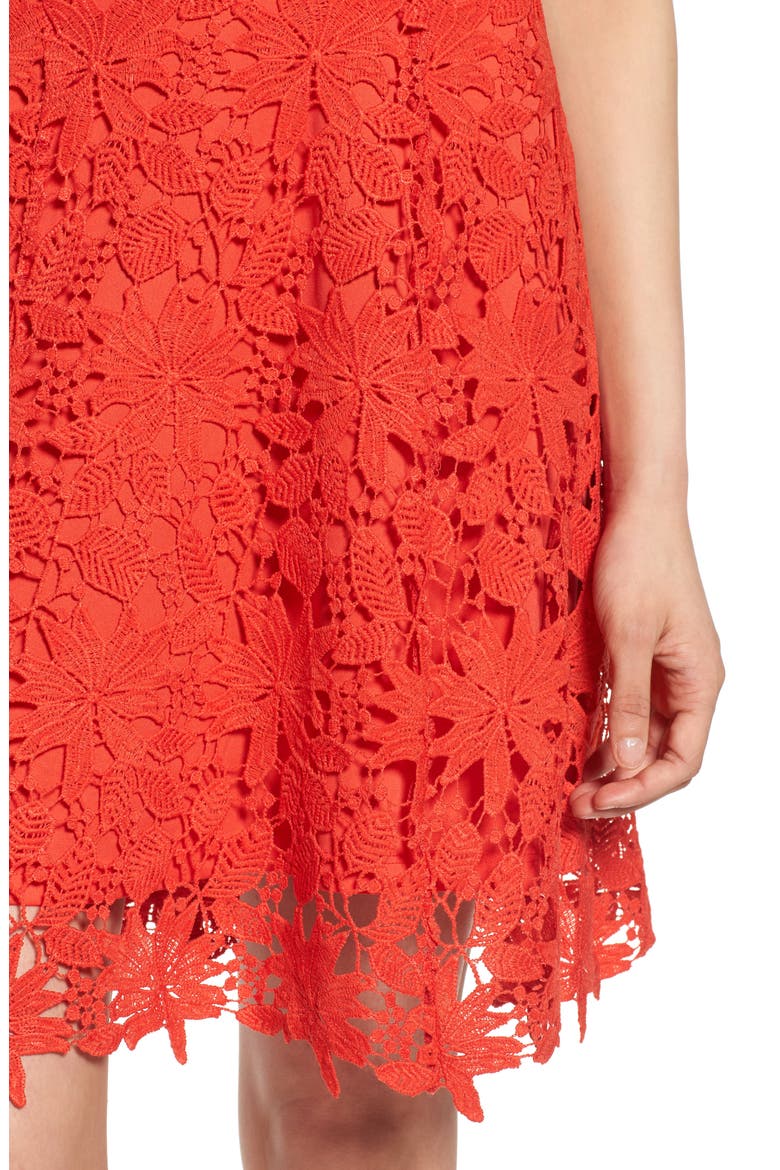 Lace Fit & Flare Dress, Alternate, color, CANDY RED