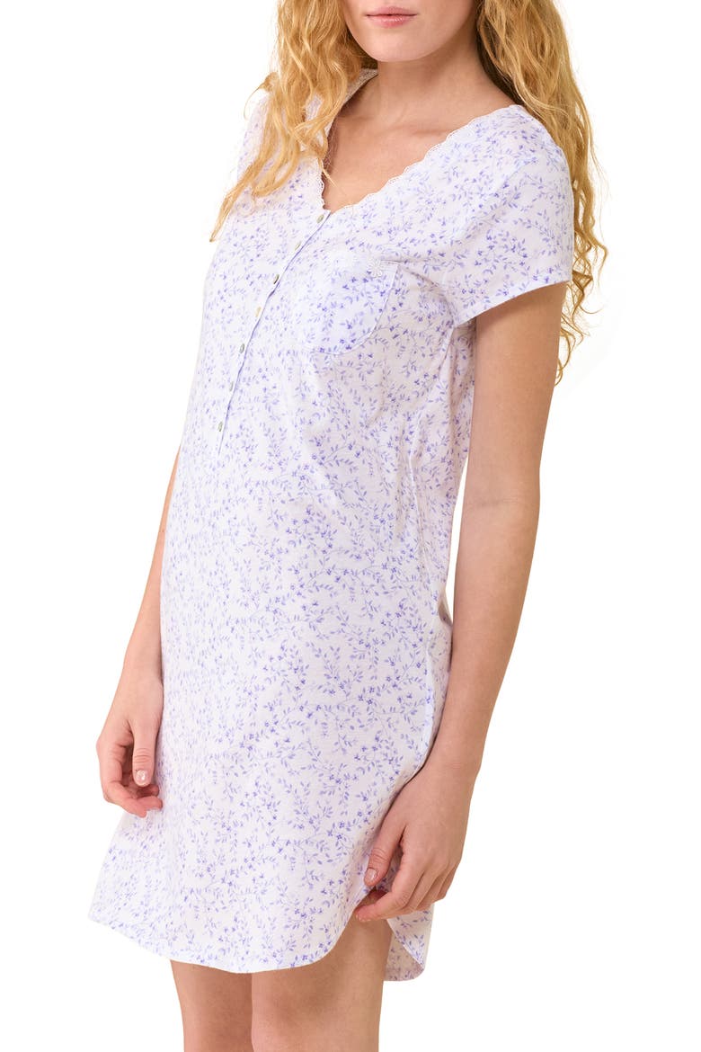 Floral Lace Trim Cotton Sleepshirt, Alternate, color, WHITE/ FLORAL