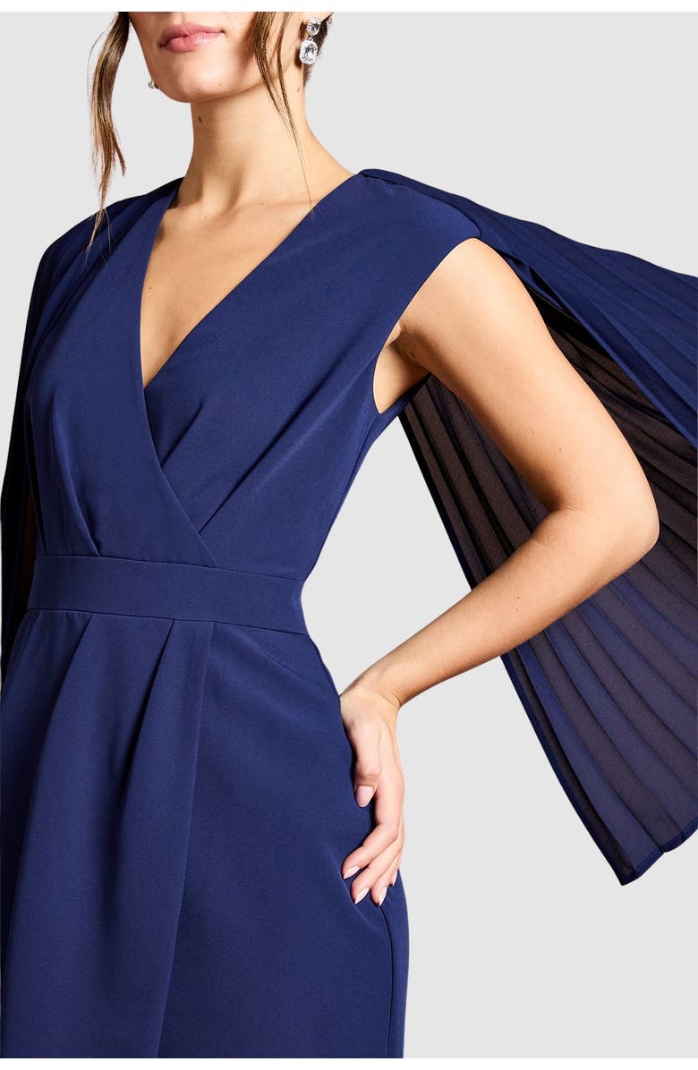 Coast Pleated Cape Detail Crepe Pencil Dress, Alternate, color, Navy