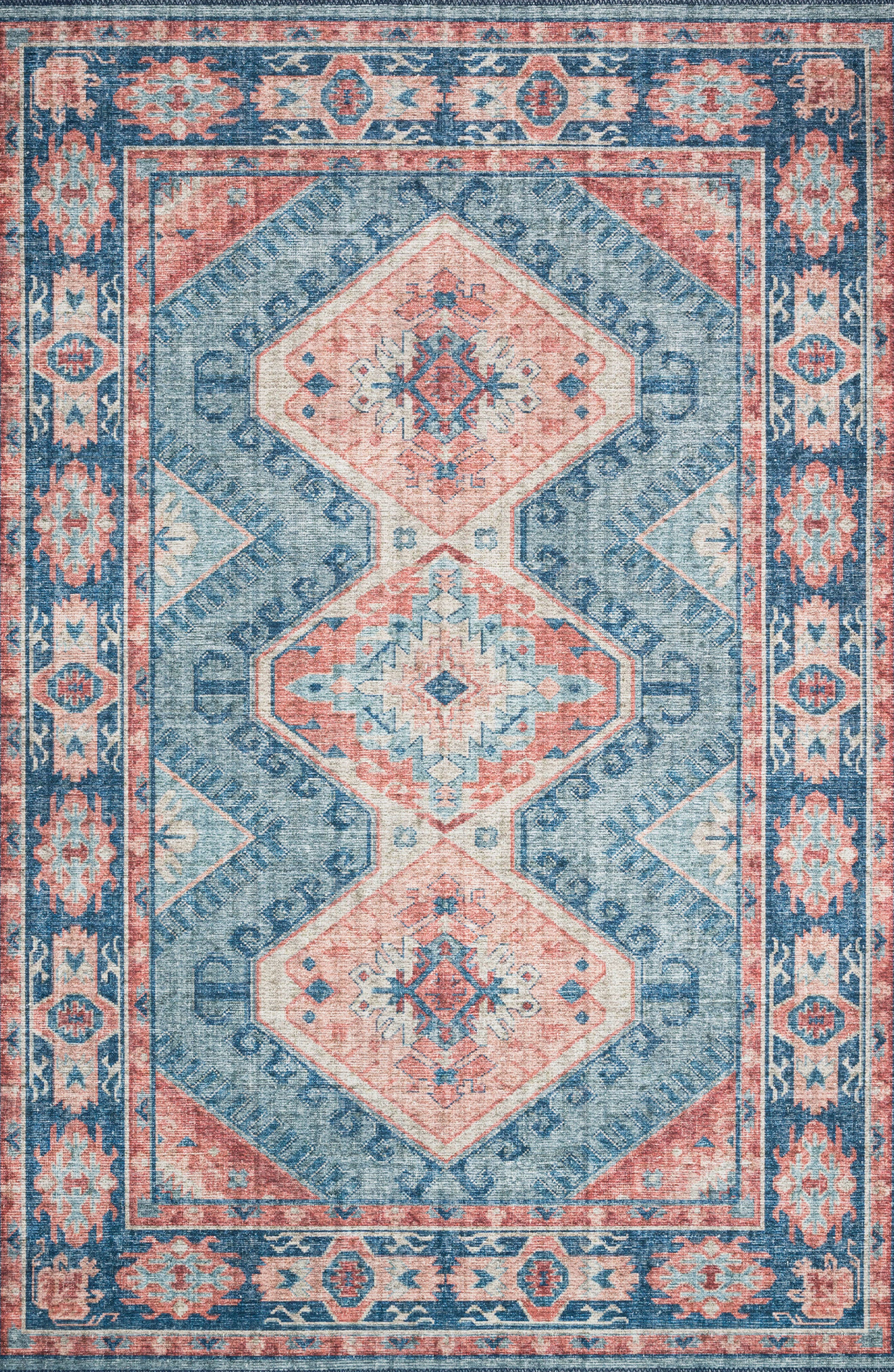 LOLOI II Rosette Collection Rug - Turquoise/Terracotta - 7'-6" x 9'-6"