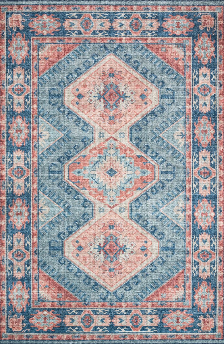 LOLOI II Rosette Collection Rug - Turquoise/Terracotta - 7'-6" x 9'-6", Main, color, Turquoise / Terracotta