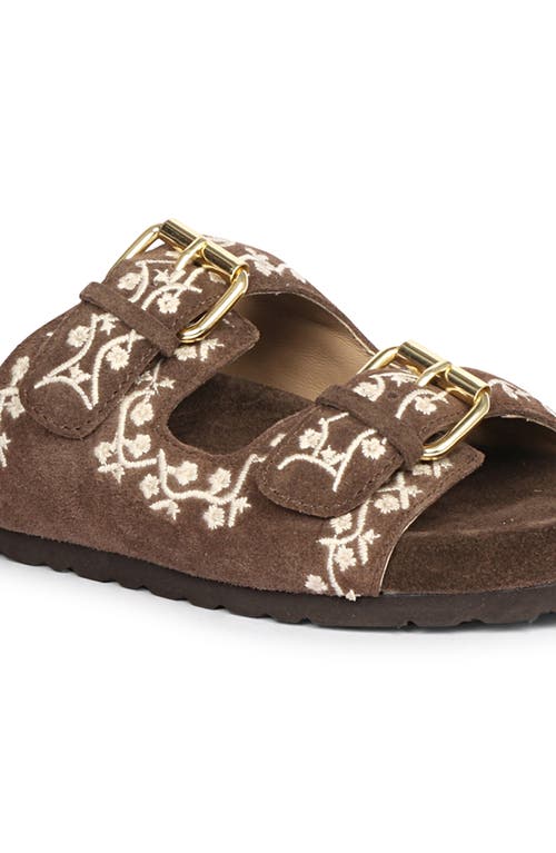 Saint G Angela Embroidered Slide Sandal In Chocolate