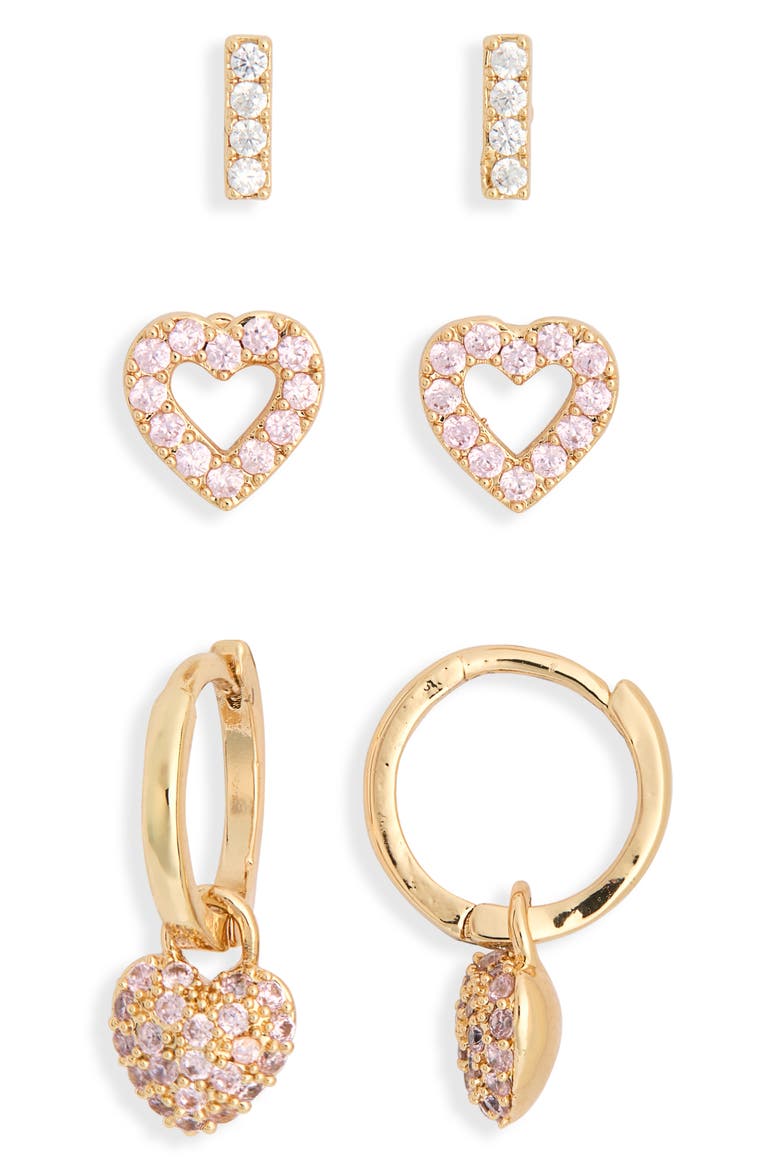 Assorted 3-Pack Earrings Set, Alternate, color, PINK- GOLD