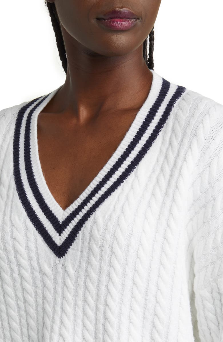 French Connection Babysoft V-Neck Cable Knit Sweater, Alternate, color,