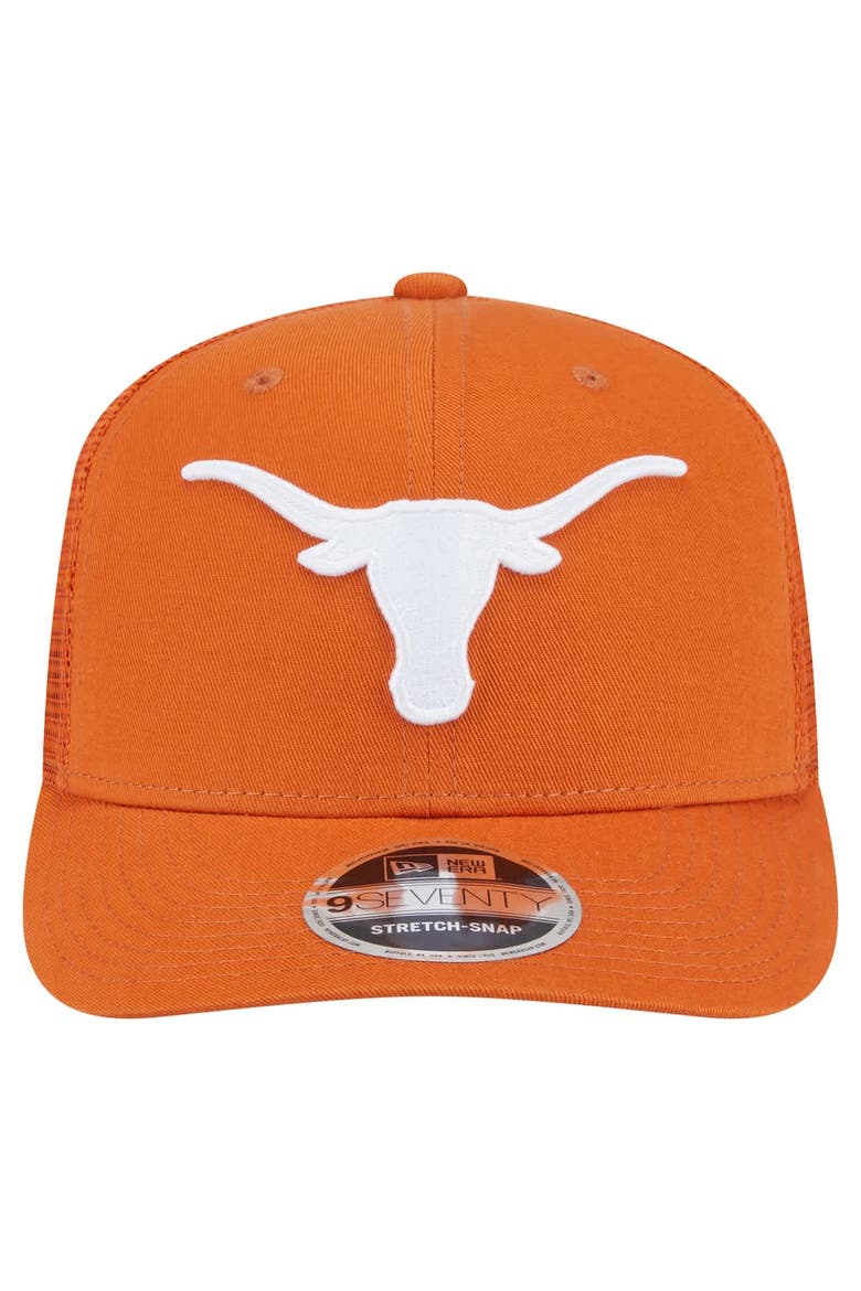 Men's New Era Texas Orange Texas Longhorns Primary 9SEVENTY Trucker Stretch-Snap Hat, Alternate, color, Burnt Orange