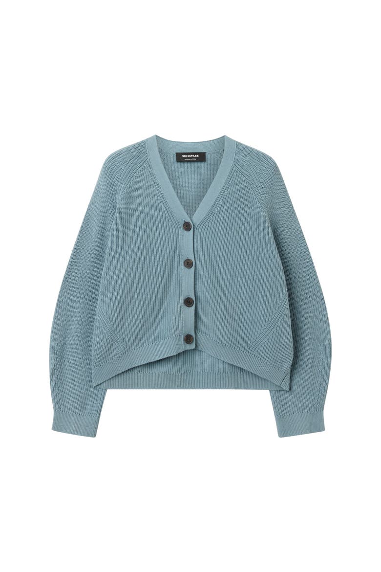 Cotton V-Neck Cardigan, Alternate, color, Blue