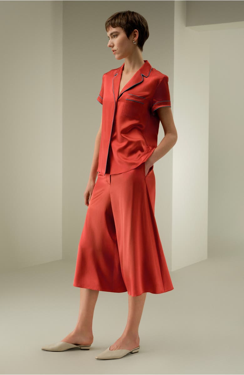 Lilysilk Lsxes Contrast-Trimmed Silk Shirt, Alternate, color, Brick Red