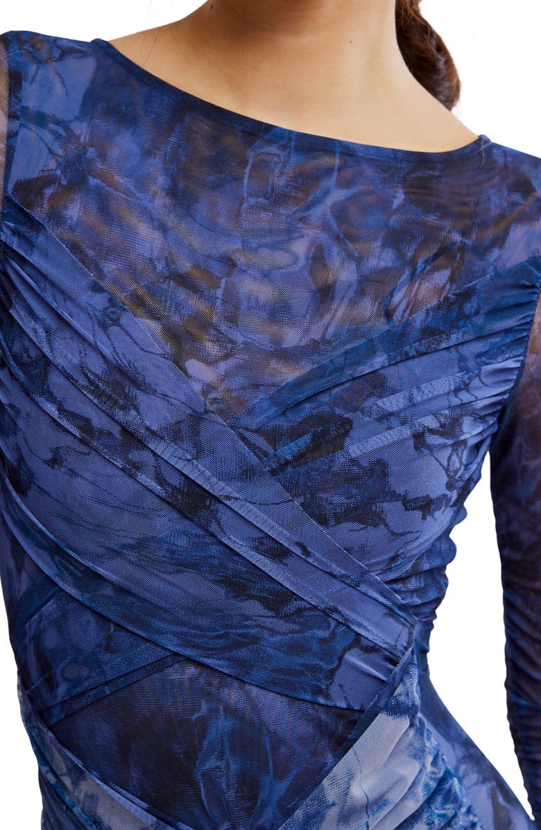 Free People Katana Long Sleeve Body-Con Minidress, Alternate, color, Deep Ocean Combo