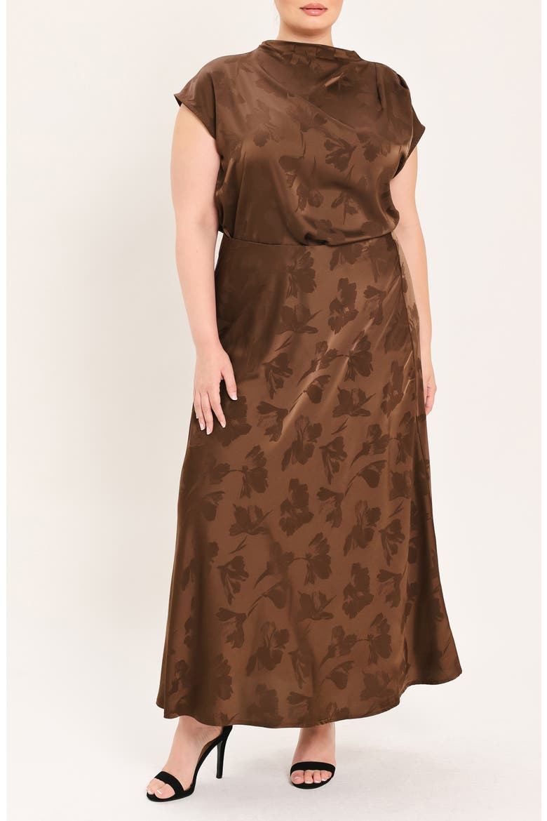 Floral Satin Maxi Skirt, Alternate, color, BROWN