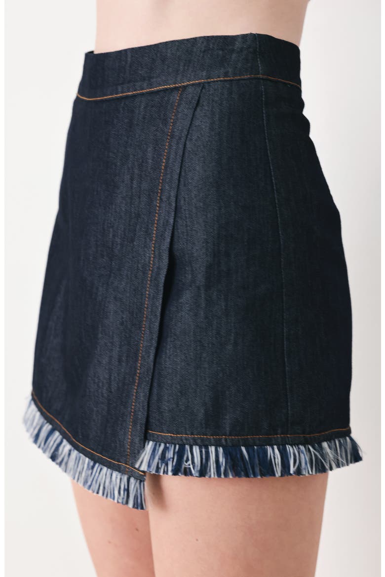 Fringe Hem Wrap Skort, Alternate, color, DARK DENIM