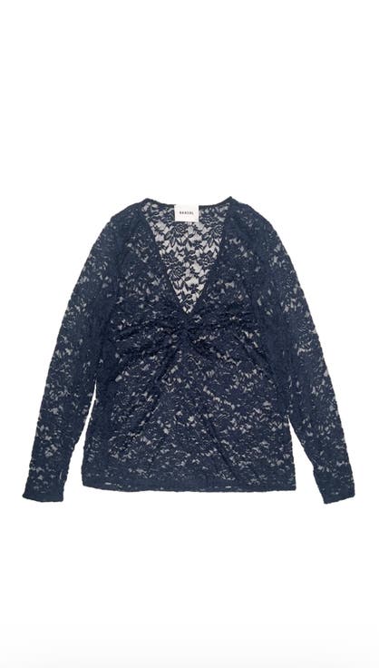 Olivia Stretch Lace Ruched Deep V-Neck Top