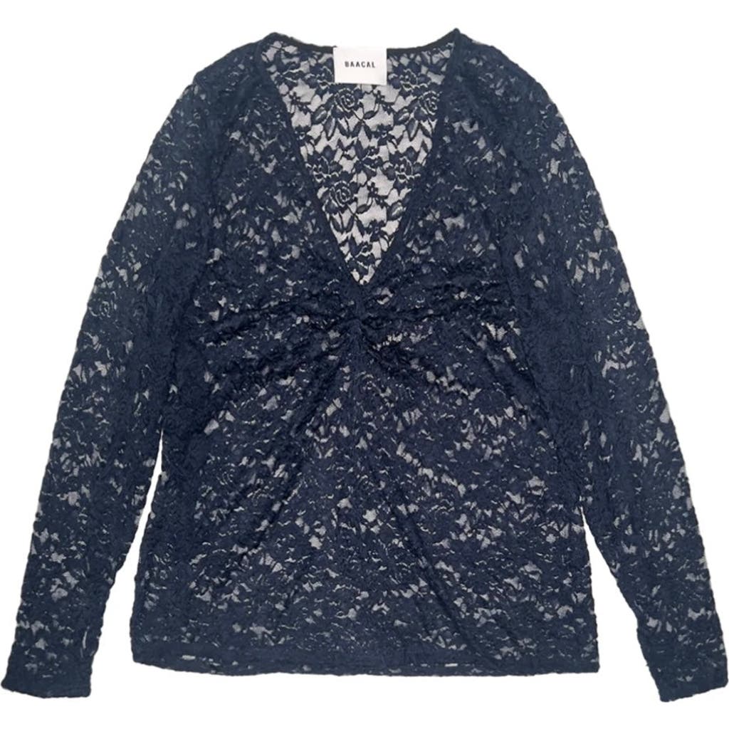 Baacal Olivia Stretch Lace Ruched Deep V-neck Top In Blue