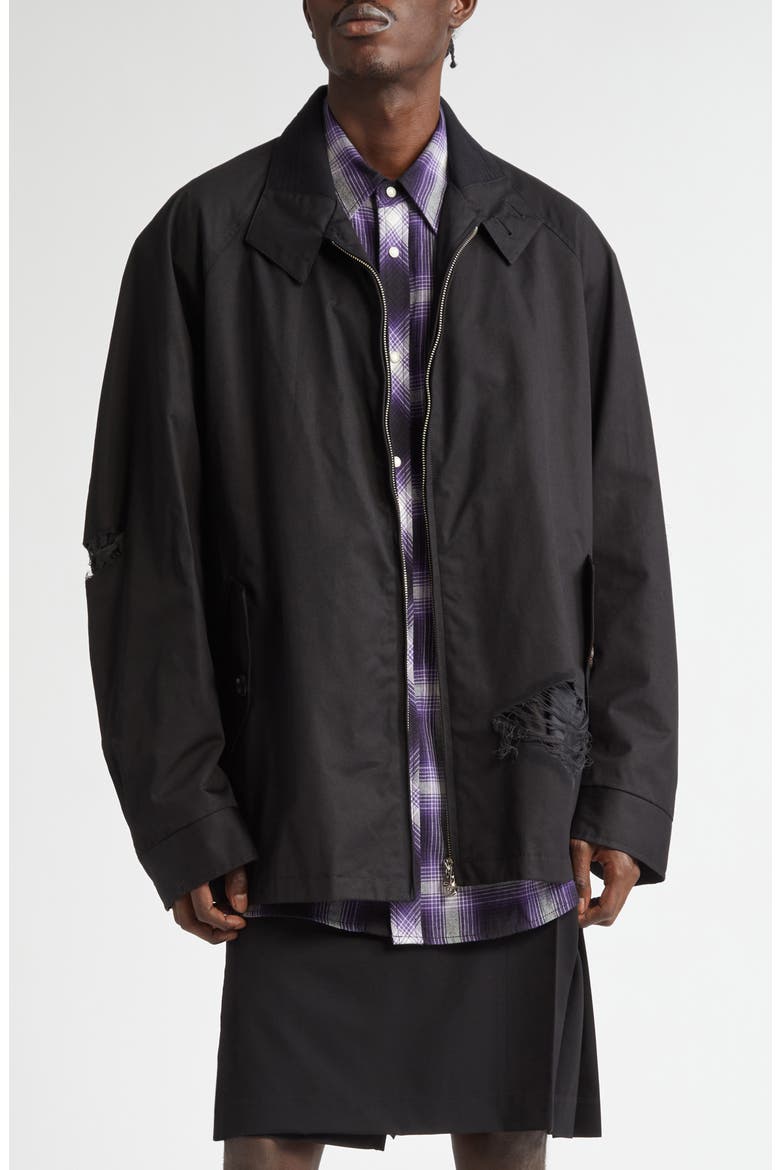 Dog Ear Ripped Cotton Jacket, Main, color, BLACK