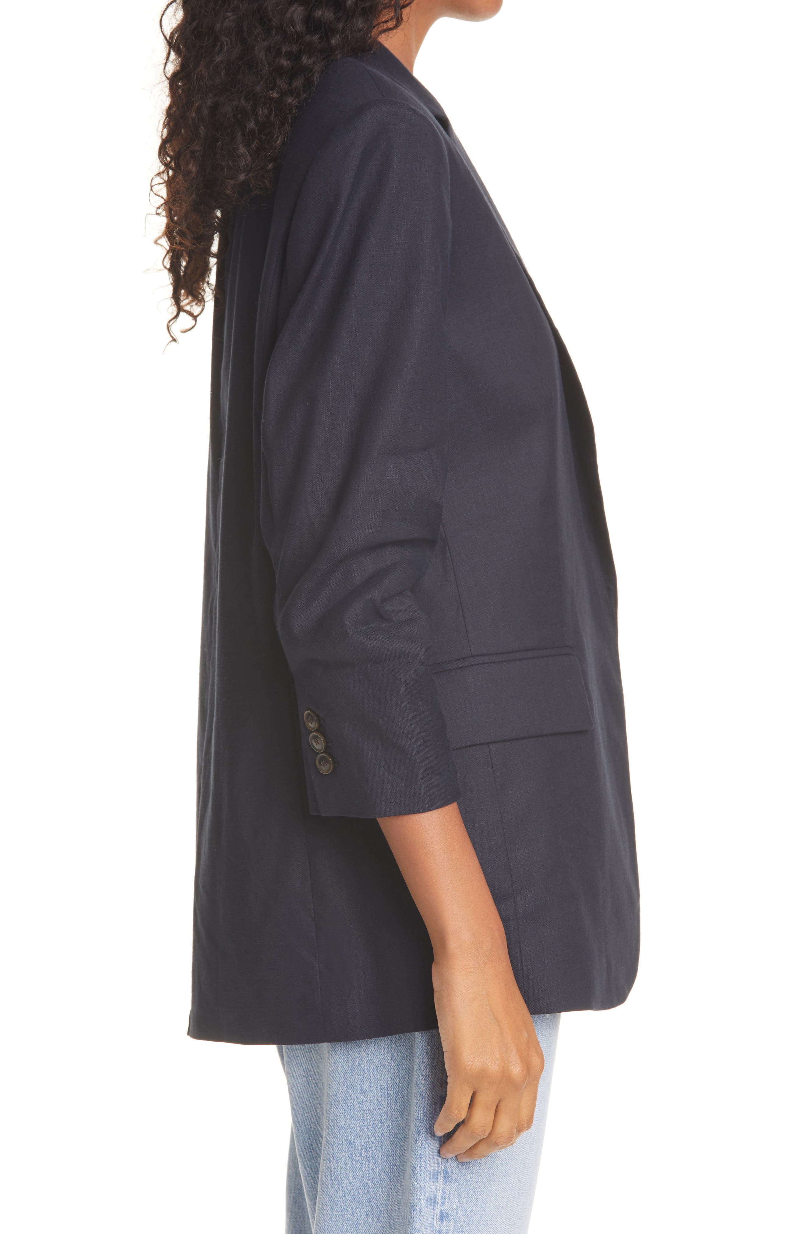 FRAME Ruched Sleeve Boyfriend Linen Blend Blazer (Women) | Nordstromrack