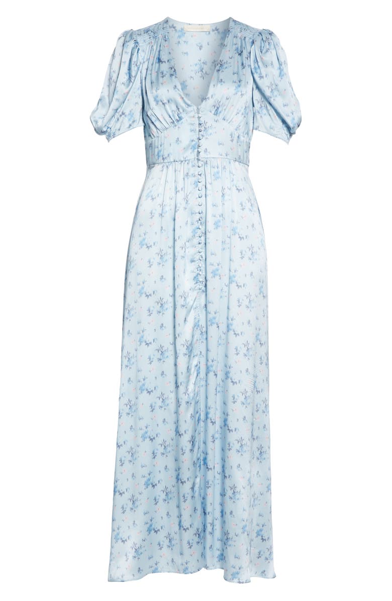 LoveShackFancy Stacy Floral Print Silk Maxi Dress, Alternate, color, 