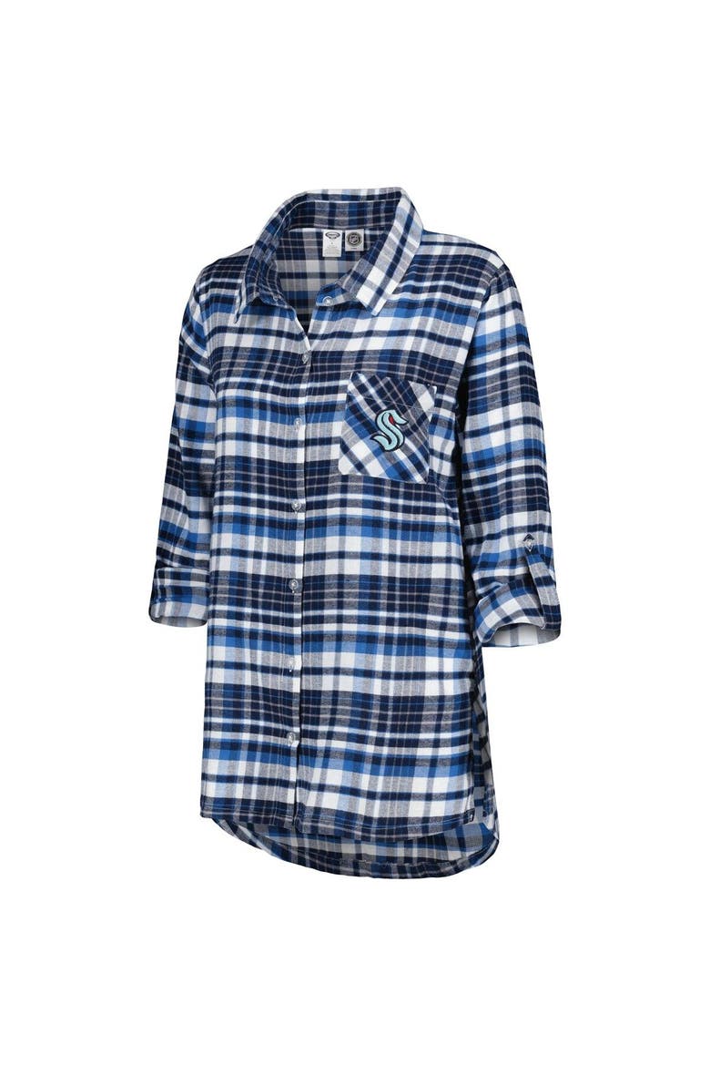 Women's Concepts Sport Deep Sea Blue Seattle Kraken Mainstay Flannel Full-Button Long Sleeve Nightshirt, Alternate, color, Navy