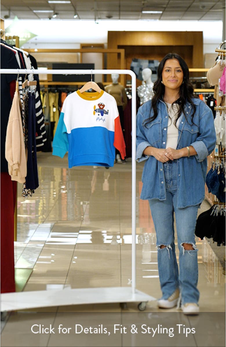 Kids
 Bear Appliqué Colorblock Cotton Graphic Sweatshirt, sales video thumbnail