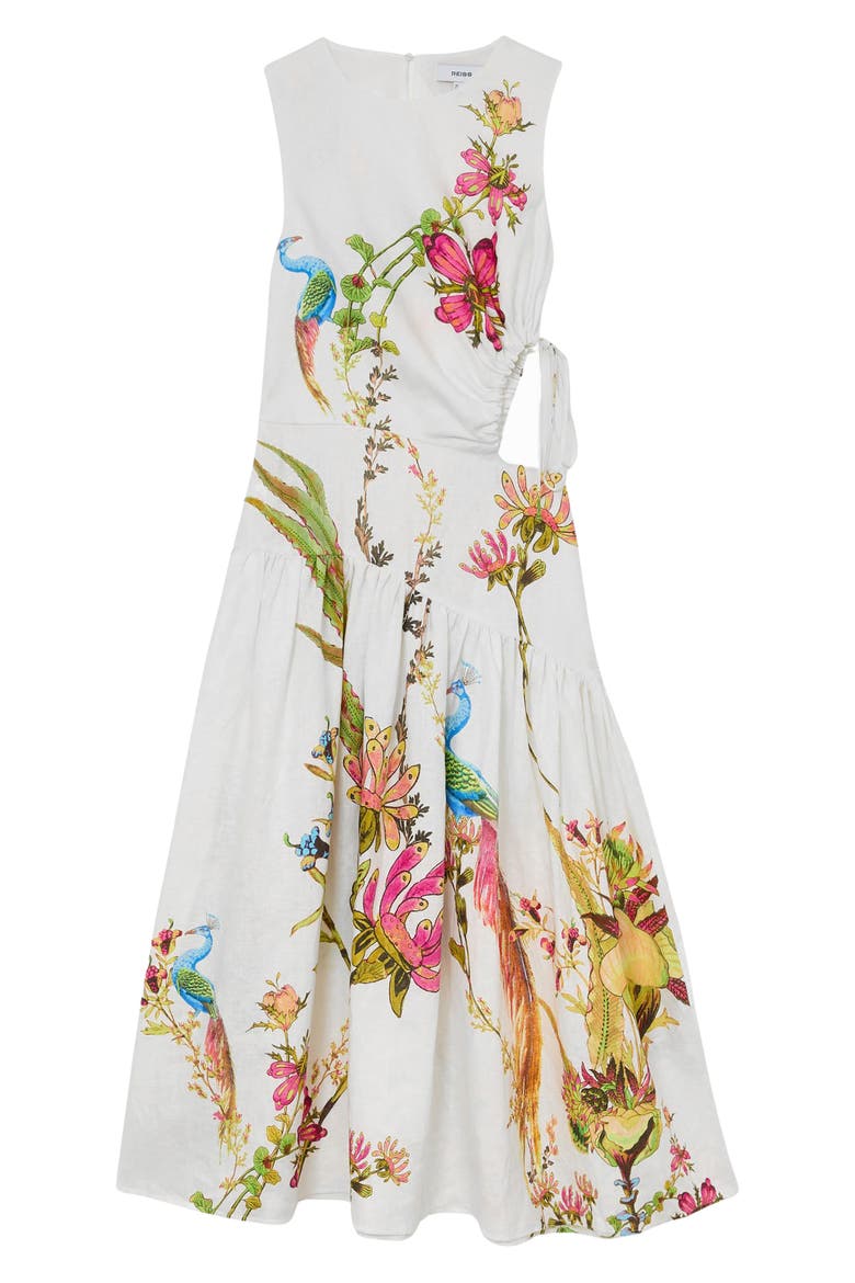 Bianca Floral Side Cutout Drop Waist Midi Dress, Alternate, color, IVORY